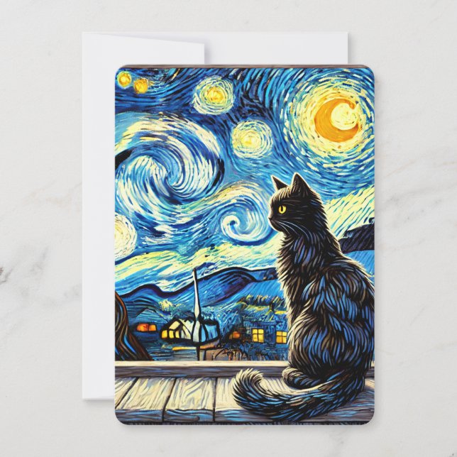 Starry Night Cat - Convite Whimsical (Frente)