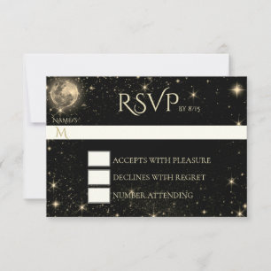 Starry Night com placa RSVP Dourada da Lua