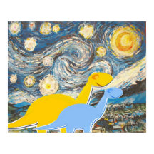Starry Night Dinossauros Poster Impressão