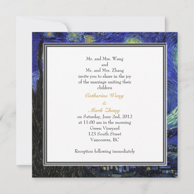 Starry Night, famoso convite para casamento de art (Frente)