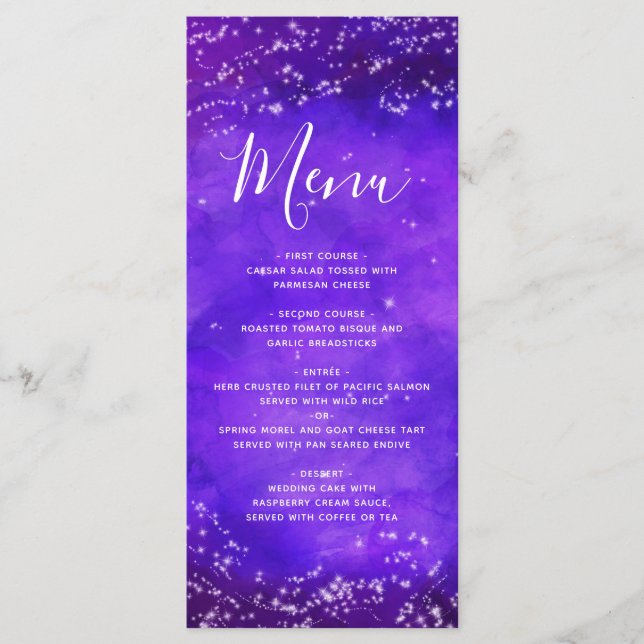 Starry Night Galaxy Purple Watercolor Menu (Frente)