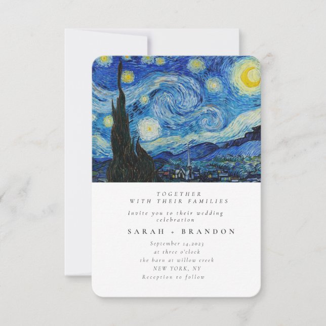 Starry Night Old Painting Convite para casamento (Frente)