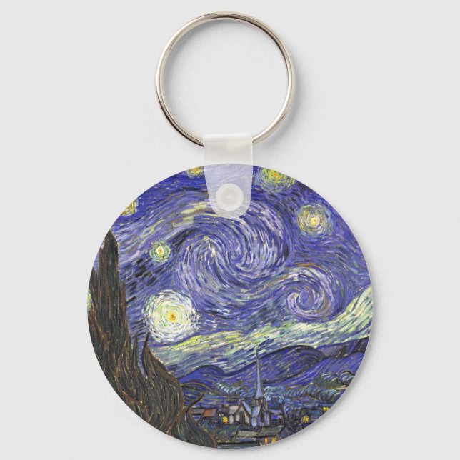 Starry Night por Van Gogh round chaveiro (Frente)