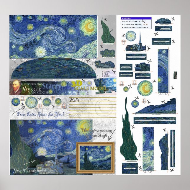 Starry Night Van Gogh Papercraft Poster (Frente)