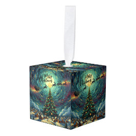 Starry Night Wooden Cube Christmas Ornament