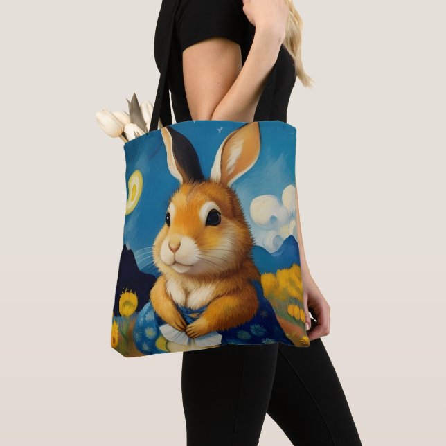 Starry Primavera Bunny Tote Bag (Close Up)