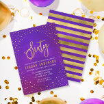 Starry Purple Watercolor 60º Convite de Aniversári<br><div class="desc">Elegante 60º Convite de aniversário com uma fronteira de estrelas e a menção "Sessenta" em ouro falso contra fundo de aquarela roxa. A placa inclui um lado de trás listrado. Veja outros itens correspondentes aqui https://www.zazzle.com/collections/elegant_starry_purple_watercolor_celebrations-119469232199993091?rf=238364477188679314 Personalize-o substituindo o texto do espaço reservado para adicionar suas informações. Para obter mais opções,...</div>