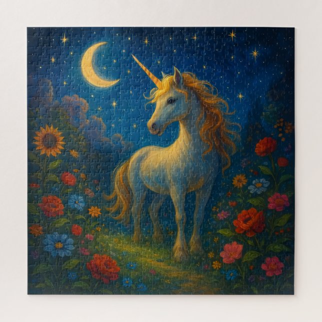 Starry Unicorn Garden - Quebra-cabeça de Noite Mág (Vertical)