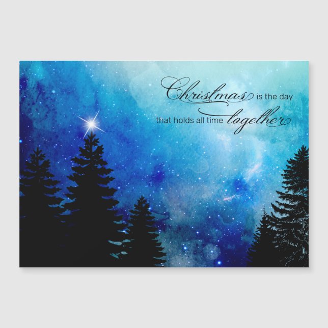 Starry Winter Night w/Stars, Pine e Texto de Natal (Frente)
