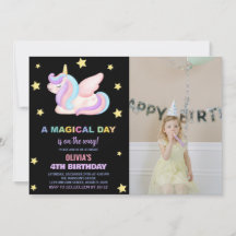Stars Unicorn Convite de Aniversário com Foto