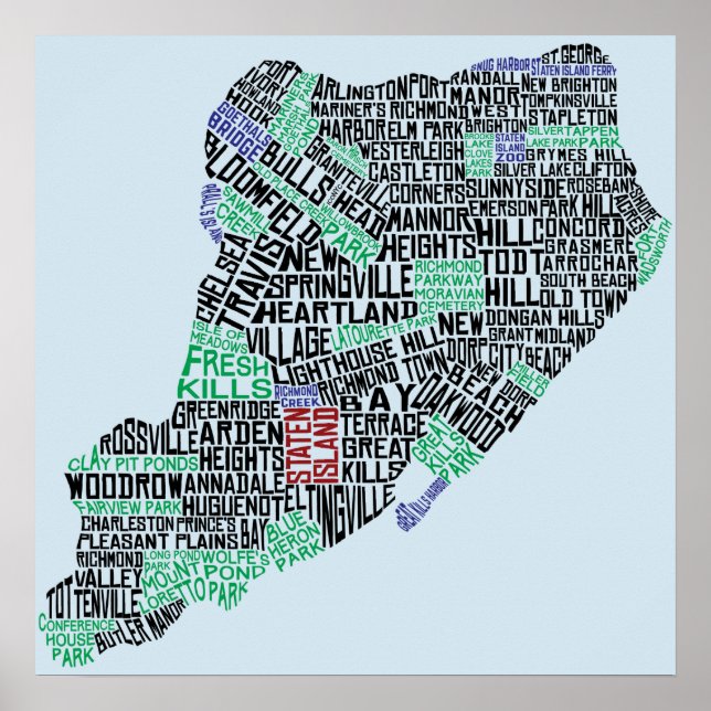 Staten Island, New York Map Art Poster (Frente)