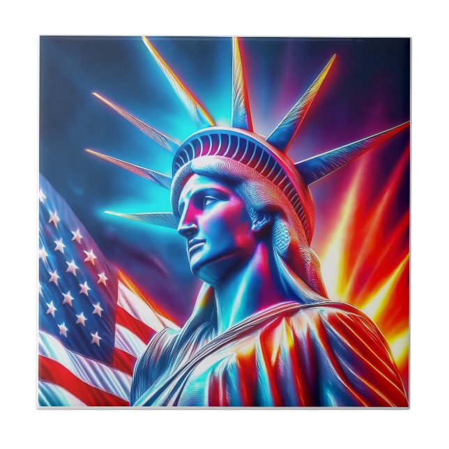  Statue Of Liberty  Red White  Blue With Flag (Frente)