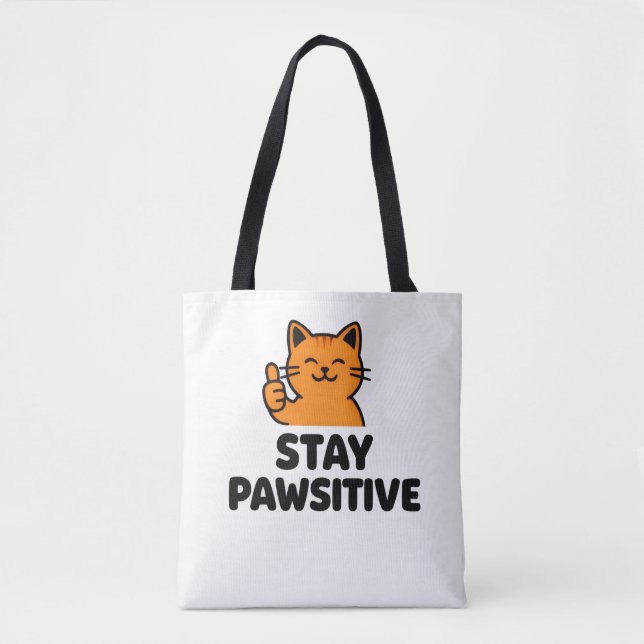 stay pawsitive Ginger cat Tote bag (Frente)