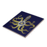 Steampunk alinha o polvo Kraken<br><div class="desc">O monstro de mar tentacled do steampunk neste azulejo feito sob encomenda tem oito fio-como anexos do ouro, uma engrenagem de prata central e a abundância das engrenagens e dos parafusos que compo seus cabeça, olhos e copos da sucção. É um polvo do robô/kraken, um monstro da máquina do metal...</div>