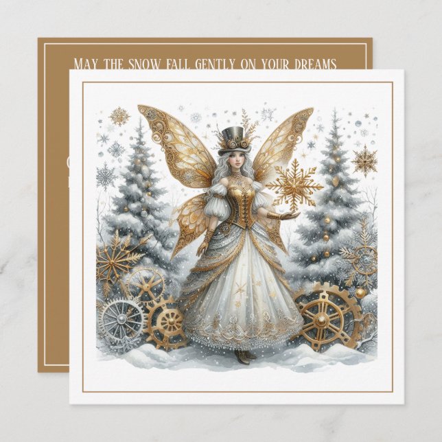 Steampunk Christmas – Golden Fairy in Snowy Forest (Frente/Verso)