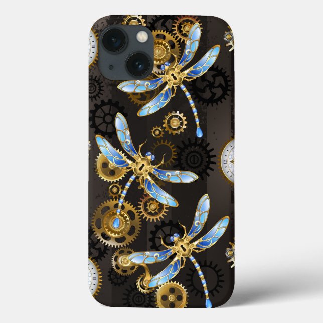 Steampunk Dragonflies on brown striped background (Verso)