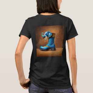 Steampunk Elephant Boot mulheres pretas camiseta t