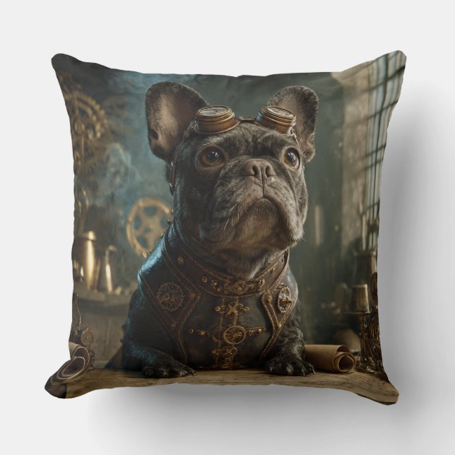 Steampunk Frenchie (Edição 1) - Almofada Decorativ (Frente)