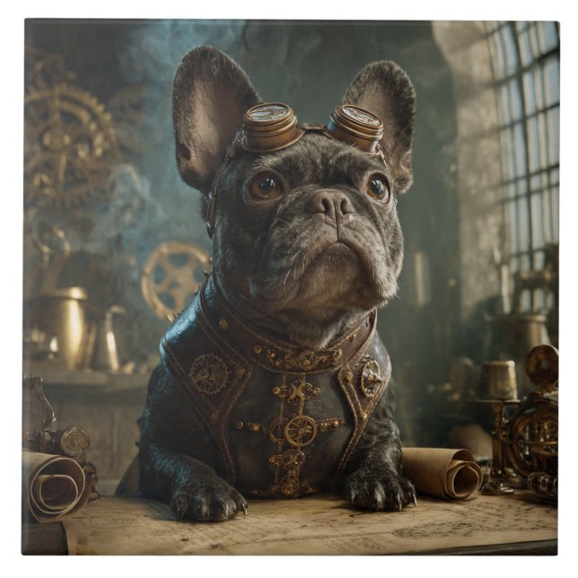 Steampunk Frenchie (Edição 1) - Azulejo Cerâmico (Frente)