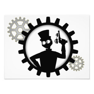 Steampunk Man Segurando Arma Na Impressão De Foto