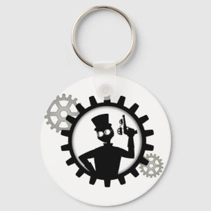 Steampunk Man segurando arma no Chaveiro do botão