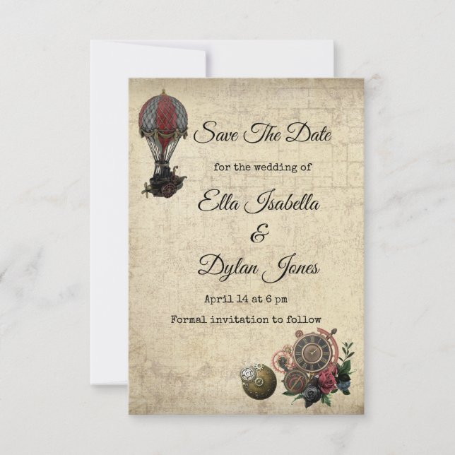 Steampunk Salve o Anúncio de Data (Frente)