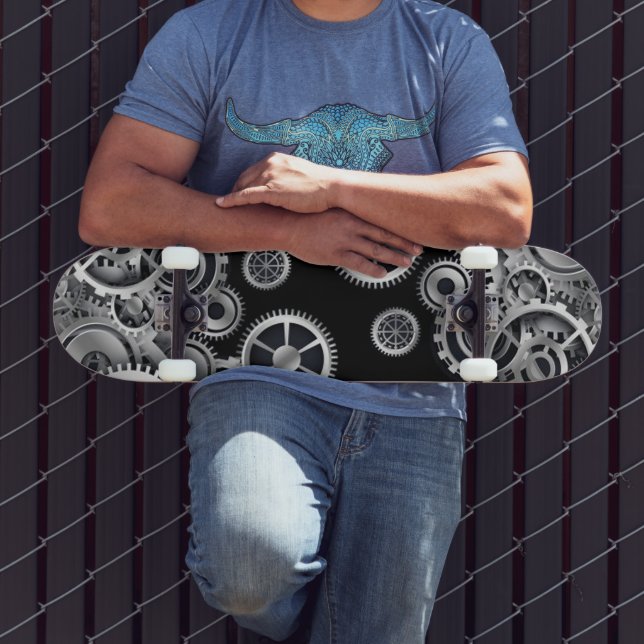 Steampunk Silver Gears  Skateboard (Ao ar livre 3)