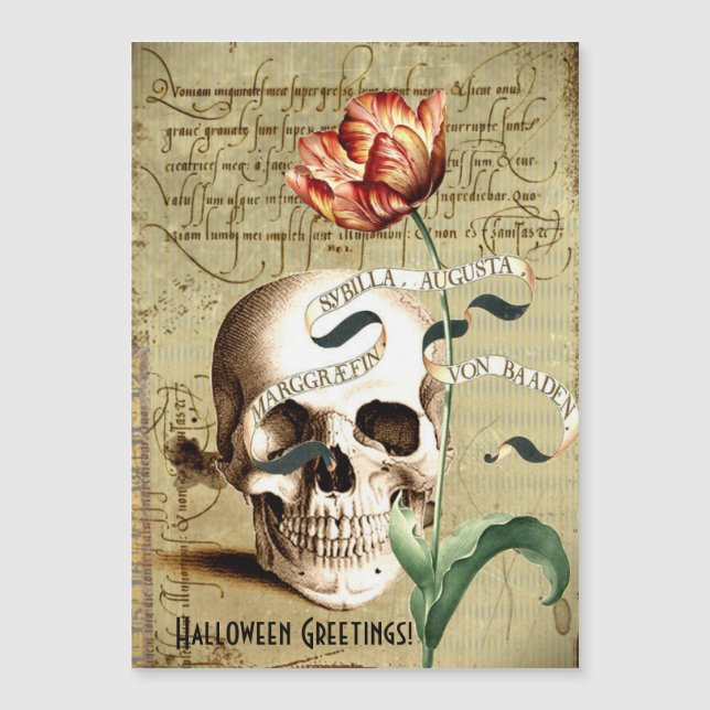 Steampunk Skull Floral Escrevendo Halloween (Frente)
