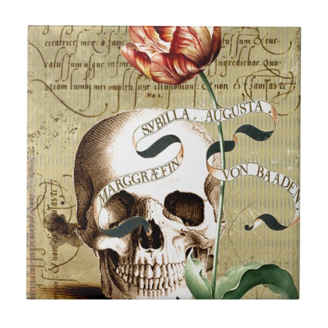 Steampunk Skull Floral Escrevendo Halloween (Frente)