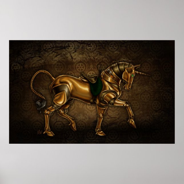 Steampunk Unicorn Damask Poster (Frente)