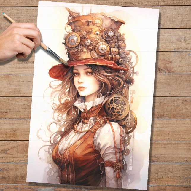Steampunk Woman 5 - Papel Decoupage (Criador carregado)