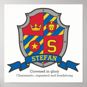 Stefan boys name significa heraldry shield poster