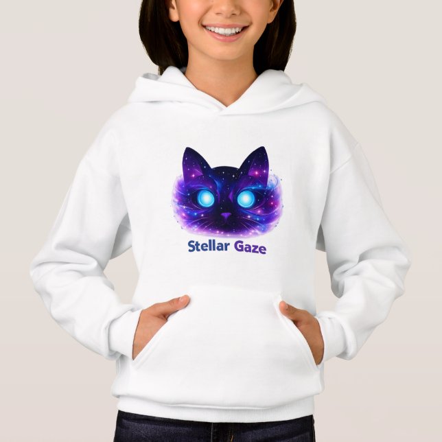 Stellar Gaze Cosmic Cat Kids Hoodie (Frente)