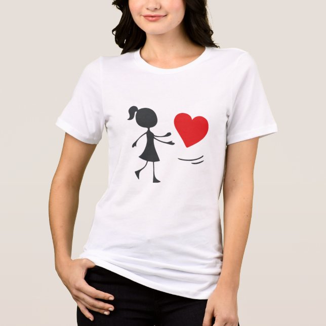 Stick Figure Girl Catching Heart Graphic Tee (Frente)