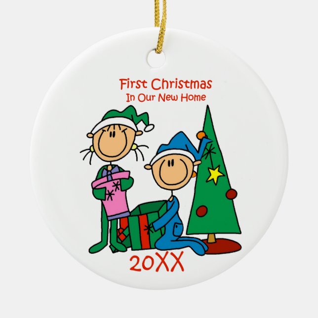 Stick Figures Primeiro Novo Ornamento de Natal (Frente)