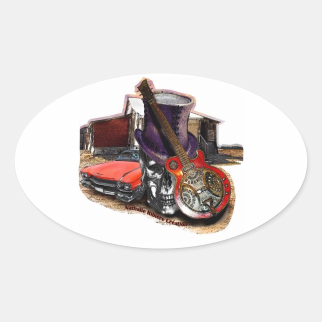 sticker etiqueta oval BLUESROCK ATITUDE (Frente)