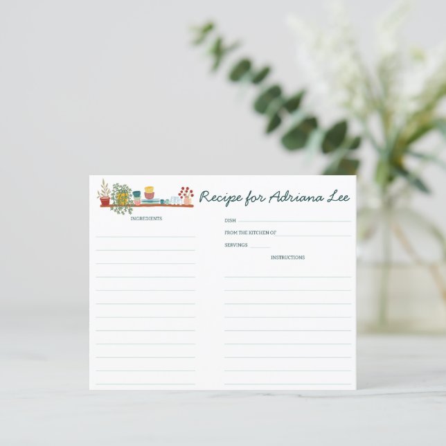 STOCK THE KITCHEN CUSTOM Bridal Shower Recipe Card (Em pé/Frente)