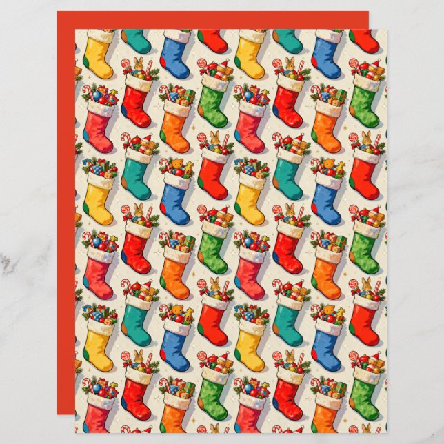 Stockings Filled Scrapbook Paper (Frente/Verso)