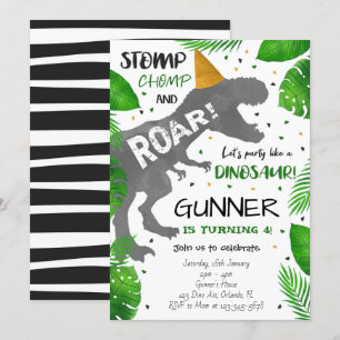 Stomp, Chomp e Roar! Convite de aniversário do Din
