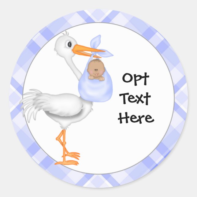 Stork & Baby Boy com adesivos de pele escura (Frente)