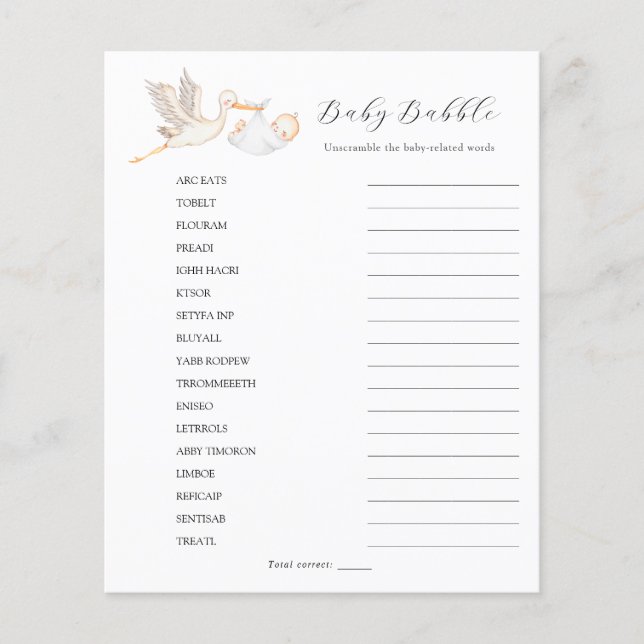 Stork Baby Word Scramble (Frente)