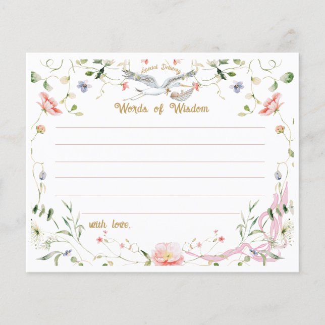 Stork Wildflower Ribbon Words of Wisdom Advice (Frente)