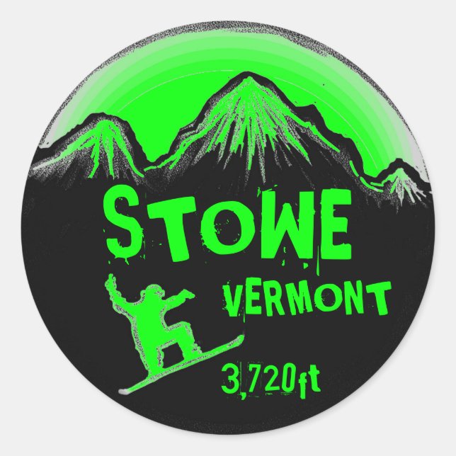 Stowe Vermont brilhante adesivos de arte verdes em (Frente)