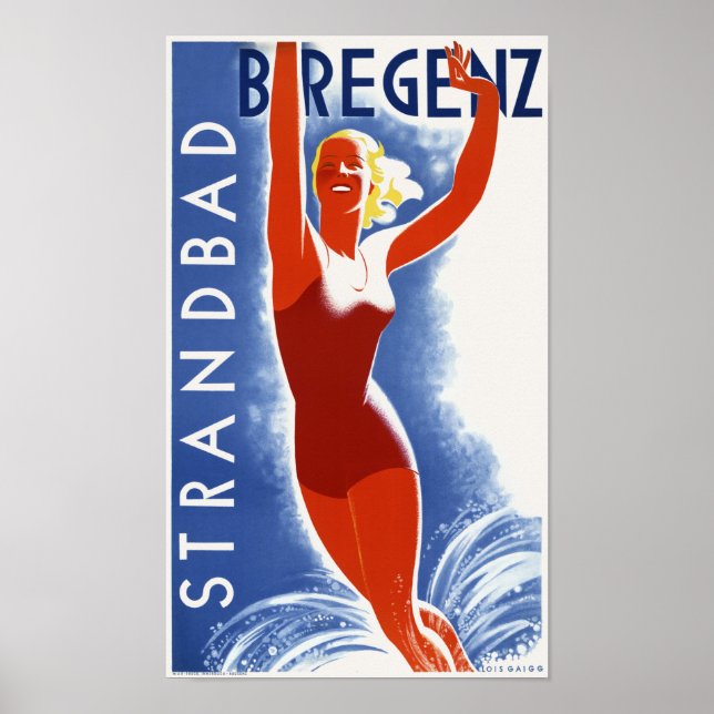 Strandbad Bregenz Áustria Poster vintage 1935 (Frente)