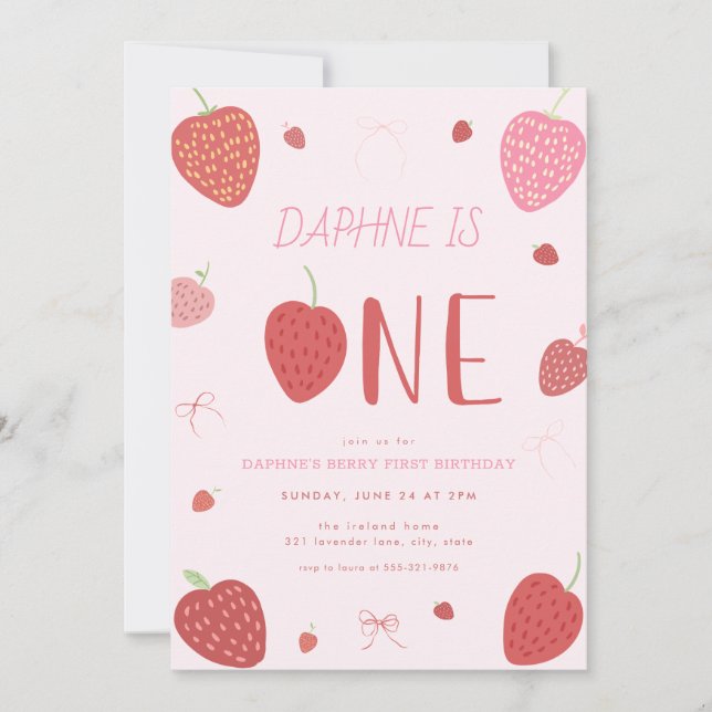 Strawberry 1rua Berry Primeiro Convite de Aniversá (Frente)