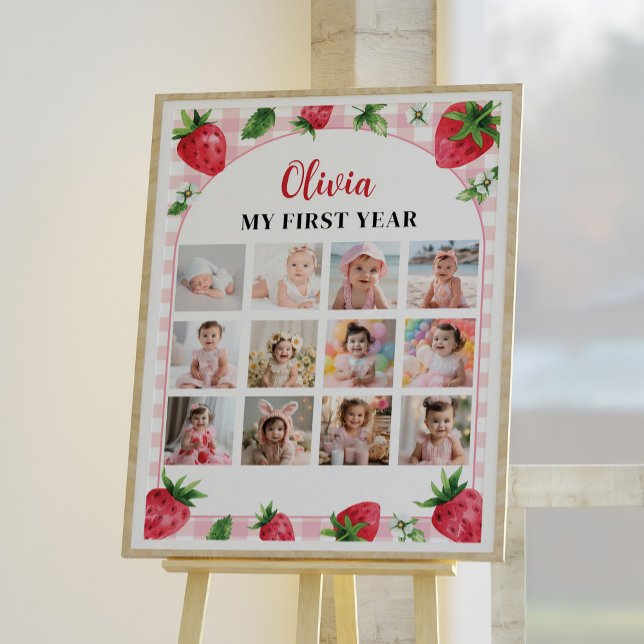 Strawberry Birthday 12 Foto Milestone Poster (Criador carregado)