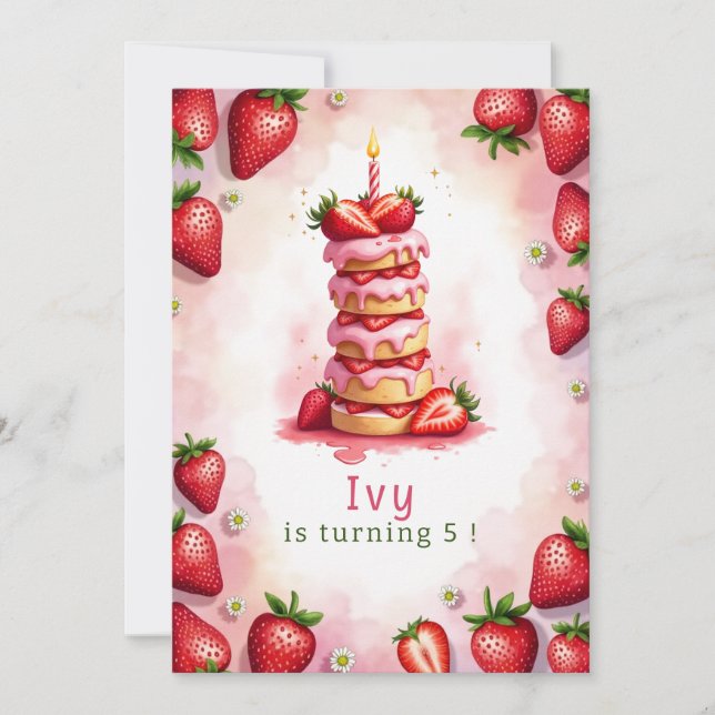 Strawberry Birthday - Convite - Carta I Tema de Bo (Frente)