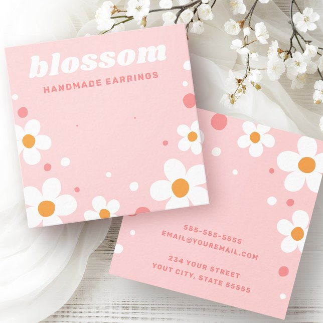 Strawberry blosom retro fonte cartão cor-de-rosa (Strawberry blossom retro font pink earring card)