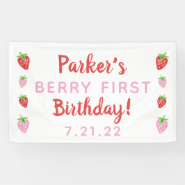 Strawberry First Birthday Banner Berry com data