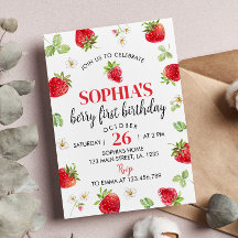 Strawberry First Birthday Convite Berry Sweet
